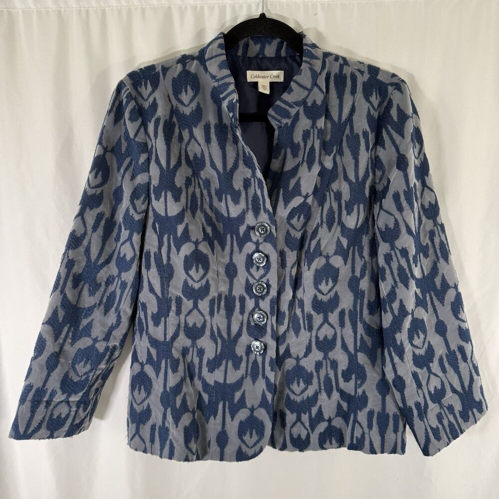 Coldwater Creek Jacket Women's 12 Blue Button Front Textured Office Work Blazer